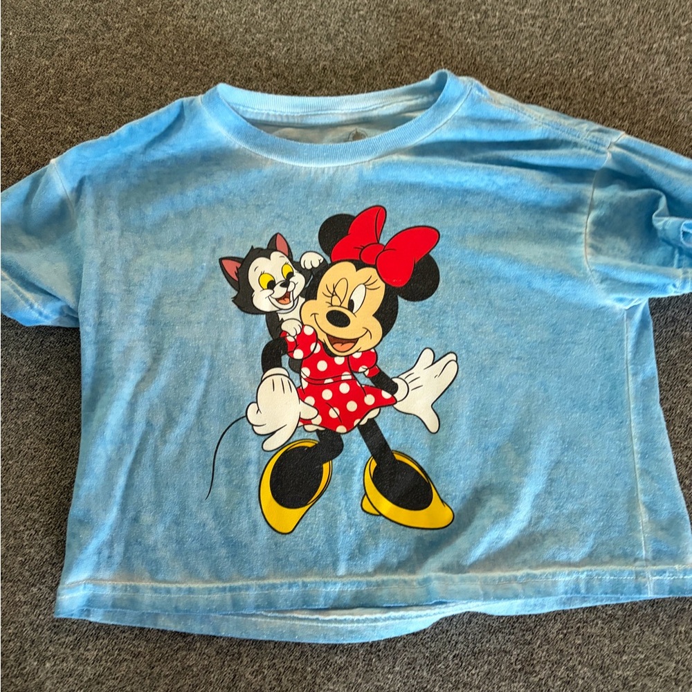 Disney Light Blue Minnie Mouse Graphic Tee with Red Bow